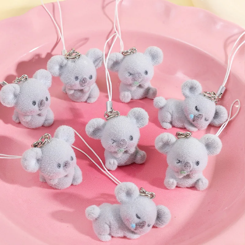 1/3pcs New Fluffy Koala Animal Keychains for Friend Gift Resin Cartoon Cute 3D Flocking Pet Pendant Bag Box Car Key Ring Jewelry