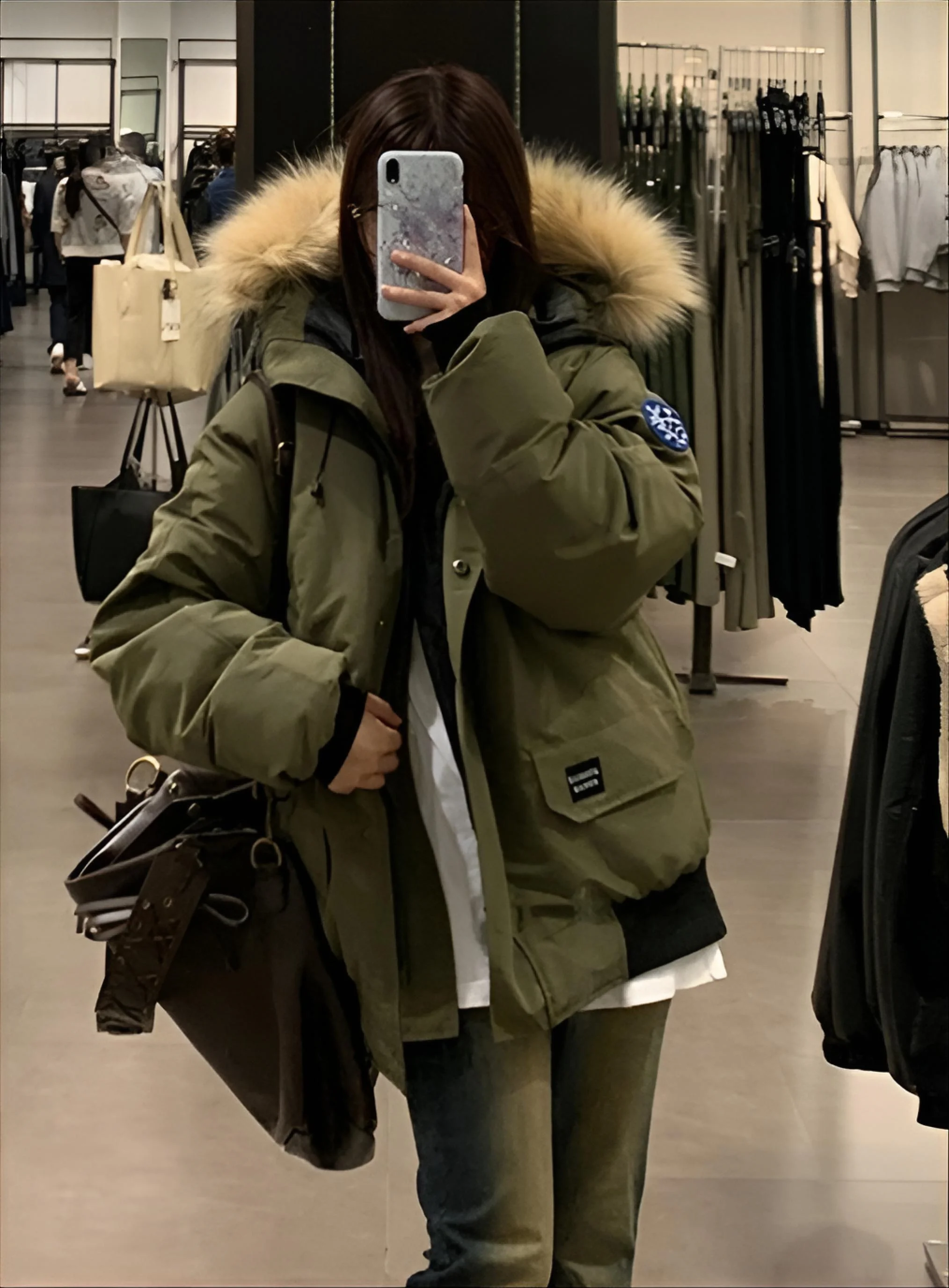 

Parkas Y2K Womens Autumn Fleece-Lined Seam Snowproof Elegant Side-Button Pockets Neckline Woven Decorated Puffy Splice Warmth OL