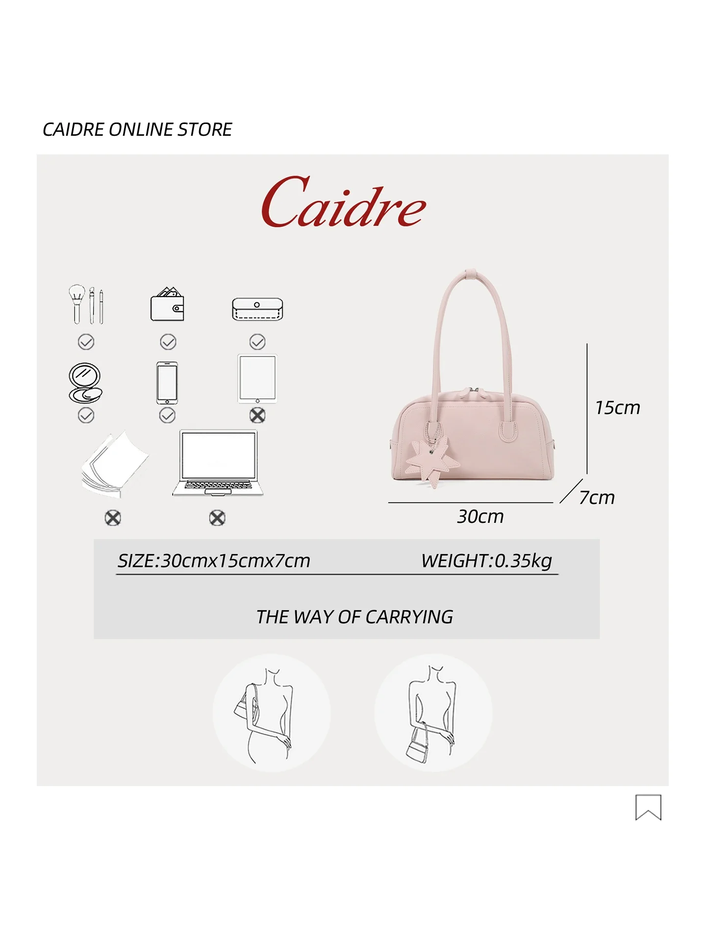 Caidre Adorable Underarm Bag Women's Commuter Single Shoulder Handbag Korean Style Pure Color Soft Surface PU Material