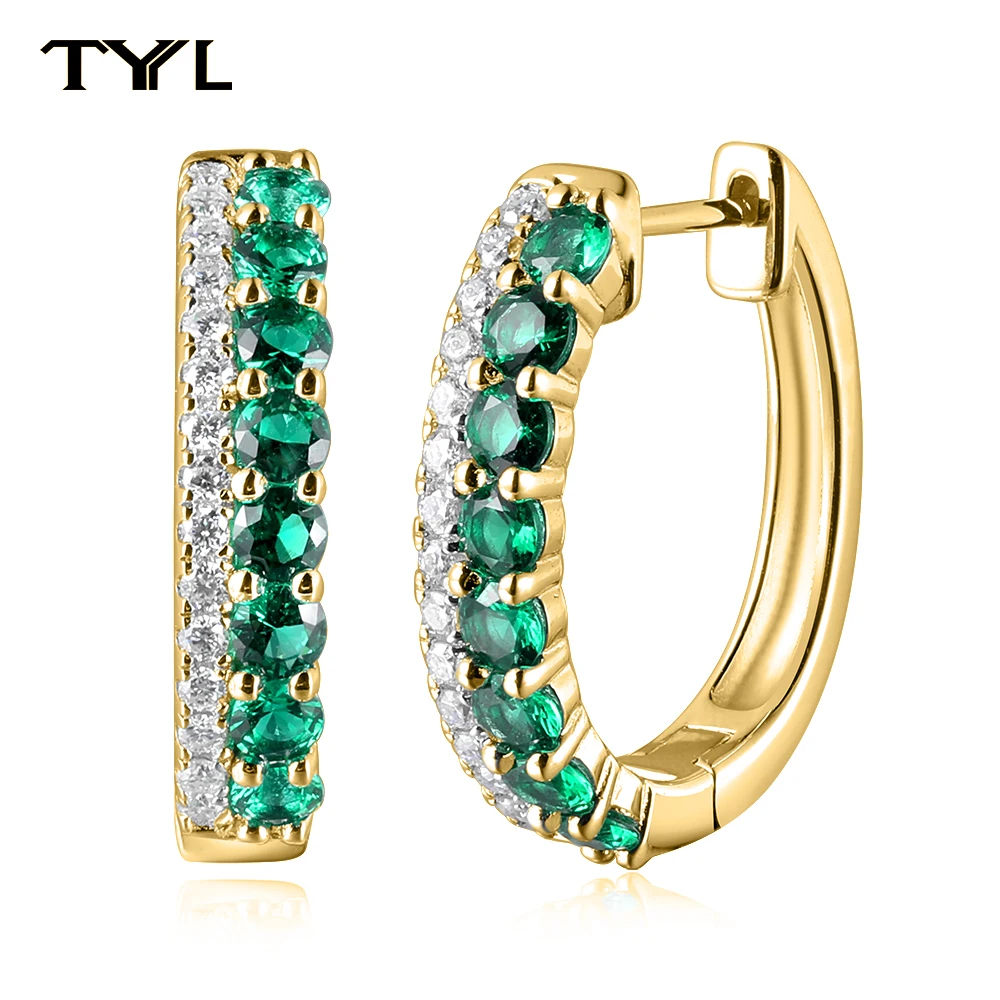 

TYYL 20mm Double Row Emerald Moissanite Hoop Earrings S925 Silver D VVS1 Diamond Wedding Ear Jewelry for Woman Girl Party Gifts