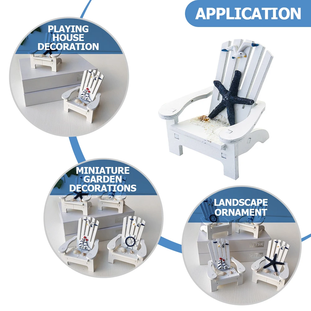 

2 Pcs Beach Chair Mini Coastal Home Decor Ocean Themed Dining Table Scene Props Nautical Pine Wood Models