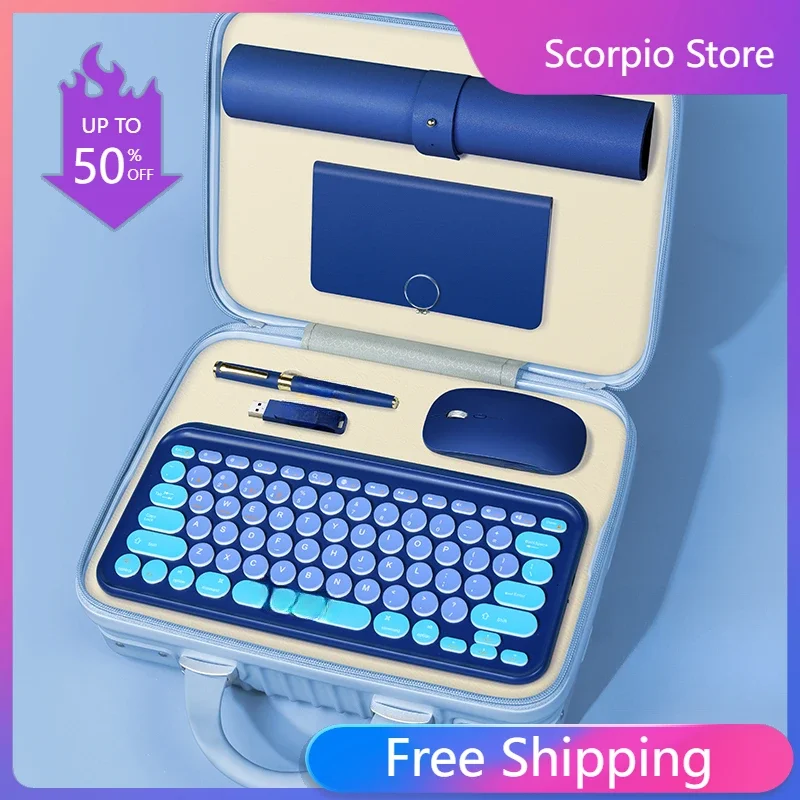 2024 NEW Keyboard Mouse Set Custom Digital Gifts Blue Keyboard Bag Wireless Keyboard Wireless Mouse 16GB USB Drive Mouse Pad Pen