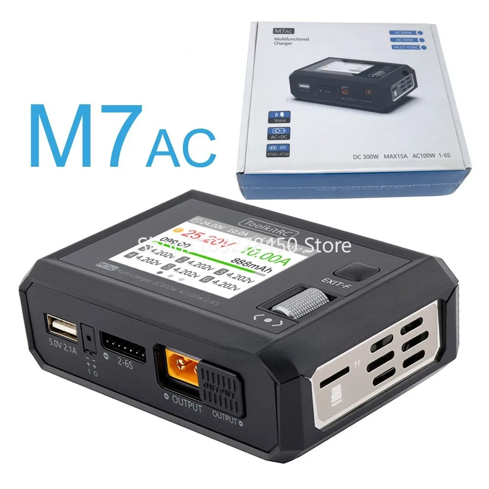 

ToolkitRC M7AC 100W AC / 300W DC Input XT60 XT30 Output Multifunction Suppot Dual Smart Charger Signal Tester Drone Charge