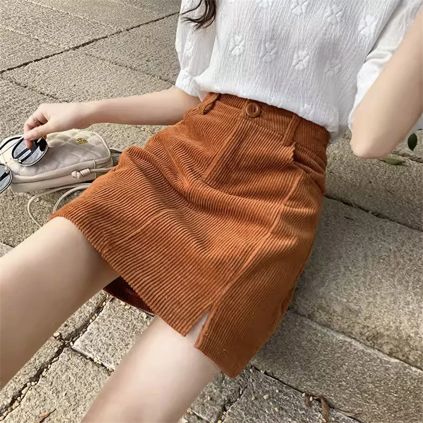 Gowyimmes 2024 Spring Autumn Fashion Women High Waist corduroy Shorts Skirt Girl Cake Skirt Kawaii Skirts Harajuku Mini PD1731