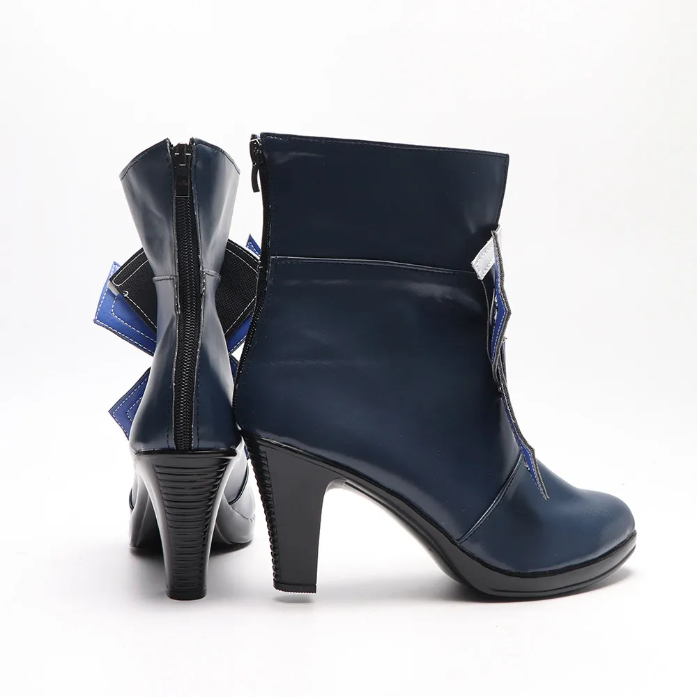 Anime Genshin Impact Furina de Fontaine Cosplay Shoes Deep Blue High Heels Short PU Leather Boots For Halloween Carnival