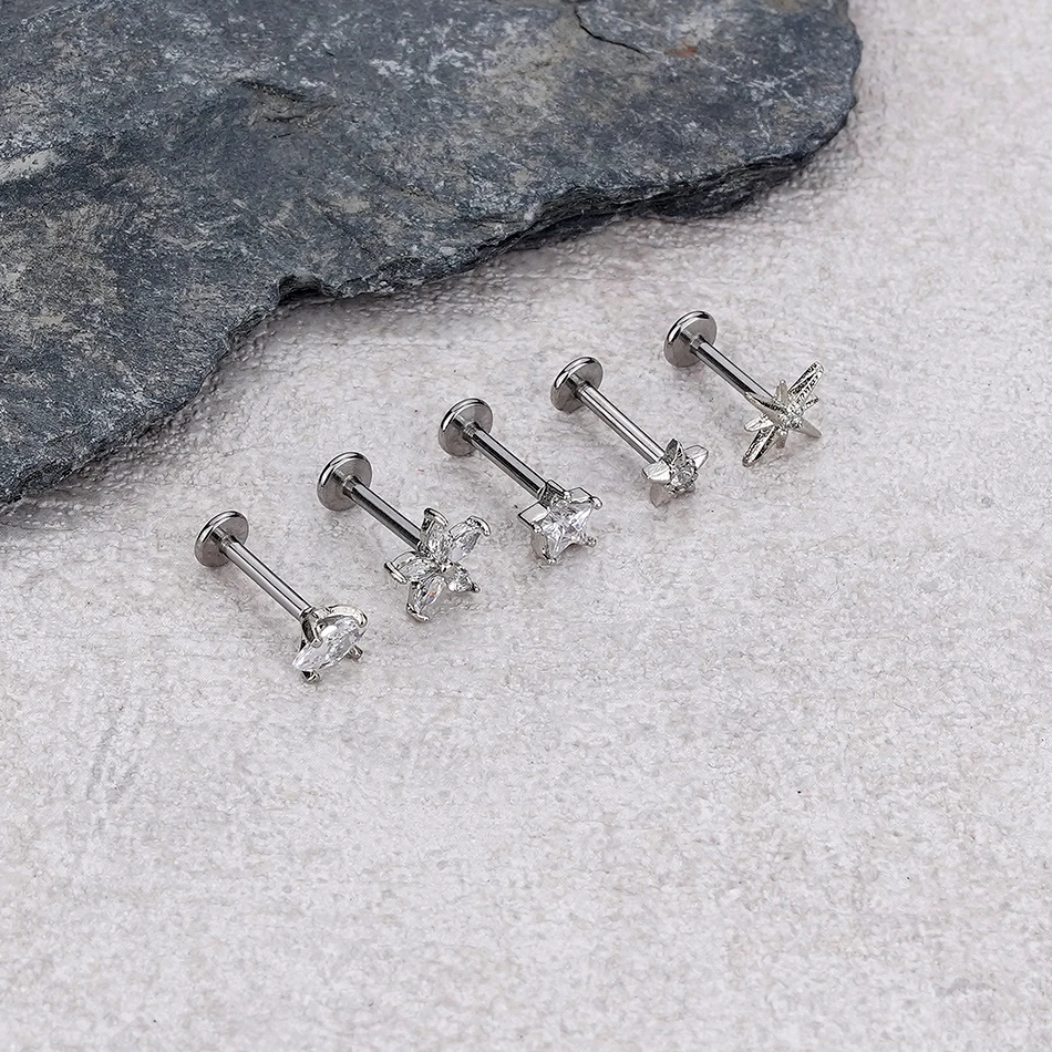 1 Stück Stern-Schlangen-Zirkon-Helix-Ohrstecker mit Innengewinde, Blumen-Labret-Tragus-Körperschmuck für Frauen – Detail 6