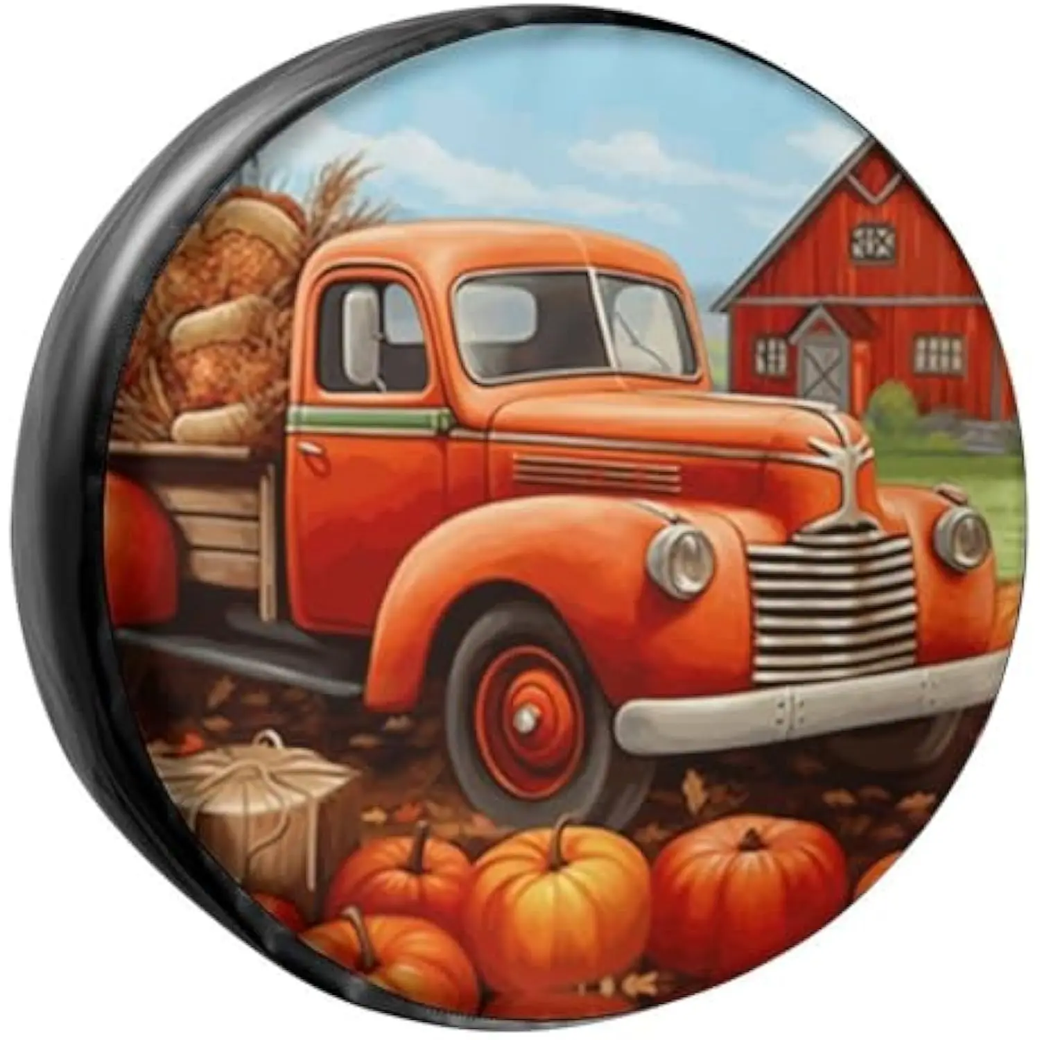

Orange Farm Truck Pumpkin Spare Tire Cover Heavy Duty Dust-Proof Protector for RV SUV Camper