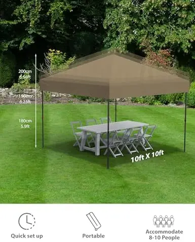 10x10 pop up Canopy Without One Push Instant,Outdoor Canopy Tent with Portable Roller Bag - 4 Weight Bags, 8 Stakes & 4