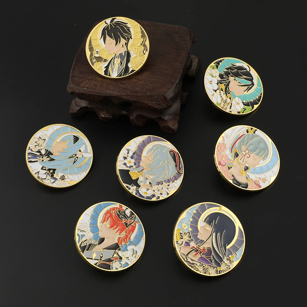 Anime Game Genshin Impact Enamel Brooch Zhongli Eula Ganyu Badge Jewelry for Handbag Shirt Jacket Accessories Fans Gifts