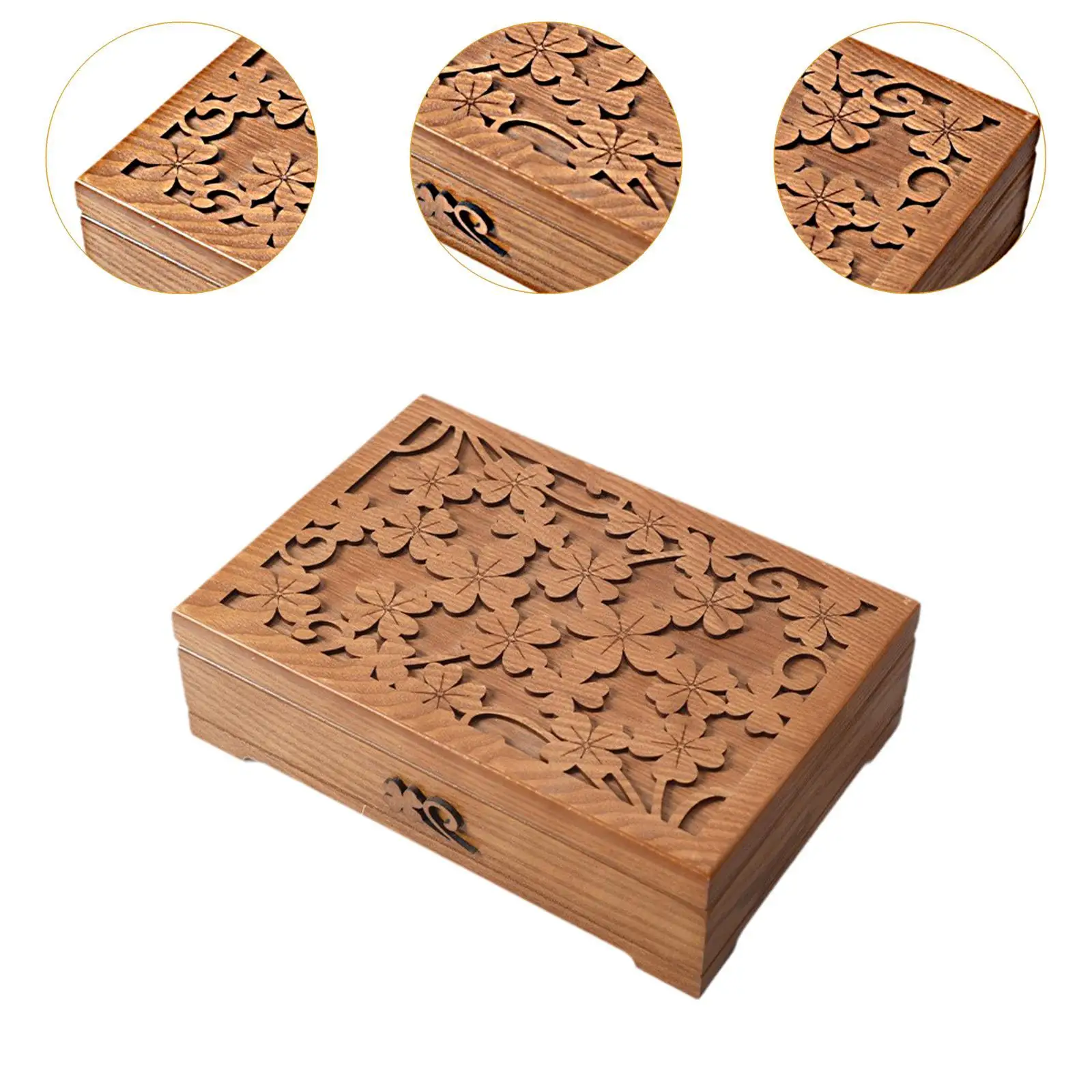 Wooden Jewelry Box Keepsake Gift Box Rectangle Multifunctional Collectible