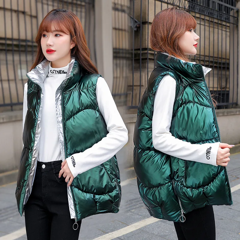 Woman Winter Y2K Down Jackets Female Autumn Down Parkas Women Korean Down Vests Lady Warm Down Outerwear Shiny Waistcoat Gilet