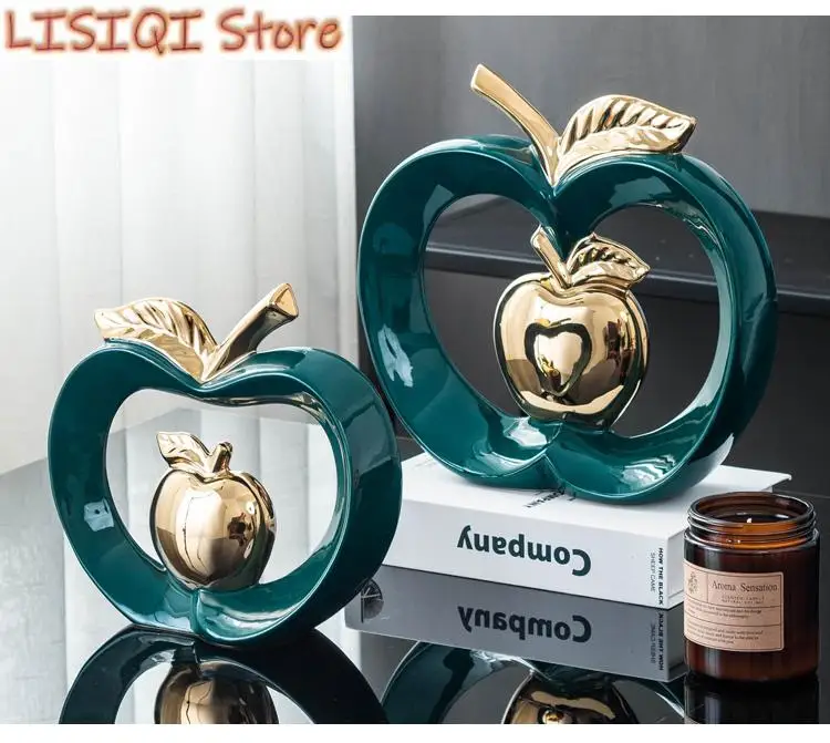 

New Simulated Apple Hollow Golden Ceramic Art Crafts Desktop Storage Ornaments Candy Jar Storage Box Golden Apple Furnishings