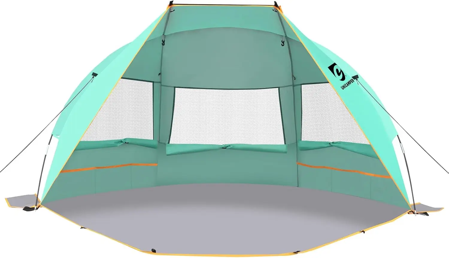 Beach Tent 3 Person Sun Shelter UPF 50+ with Extended Waterproof Pe Floor & 3 Mesh Roll Up Windows Fits