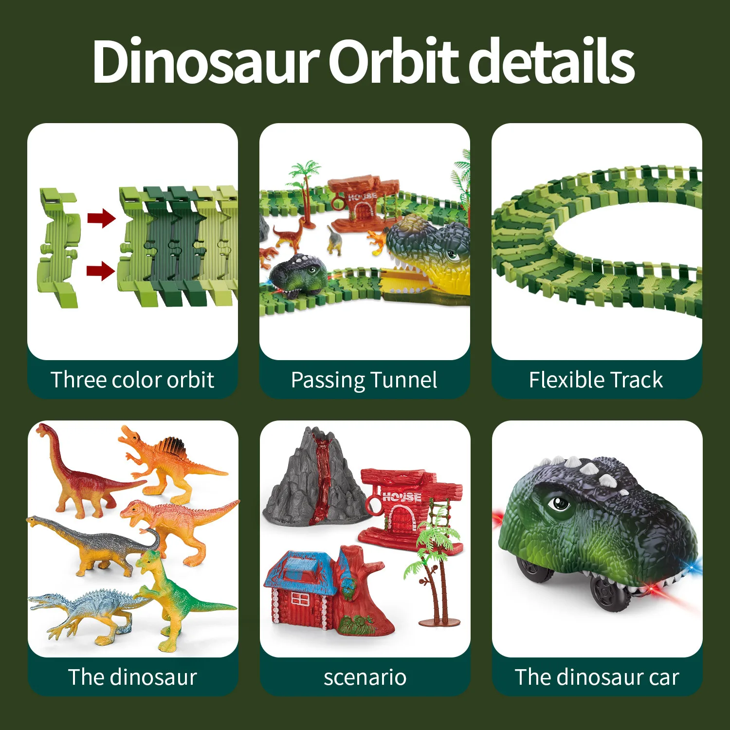Venda imperdível brinquedos de carro ferroviário de dinossauro, montagem diy, montanha russa, trem elétrico