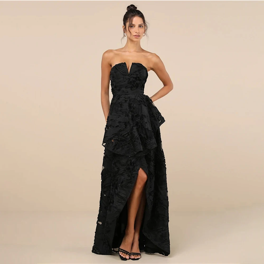 Sexy Lace Tube Top Evening Dresses Long Women's Formal Evening Gowns Front Slit Elegant Prom Party Gowns Luxury Celebrity Dress