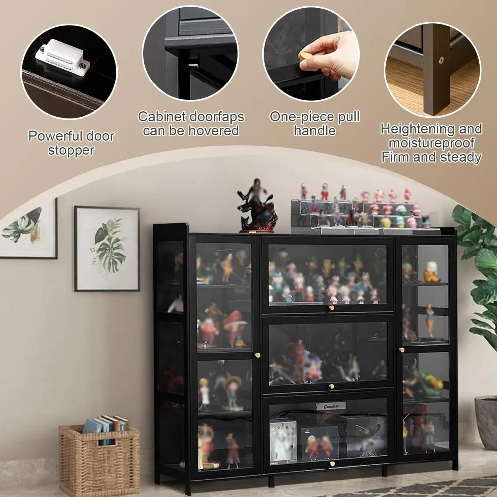 Black Display Cabinet 53.15in Acrylic Display Case Clear Showcase for Collection with Shelves for Figures Collectibles Office image 4