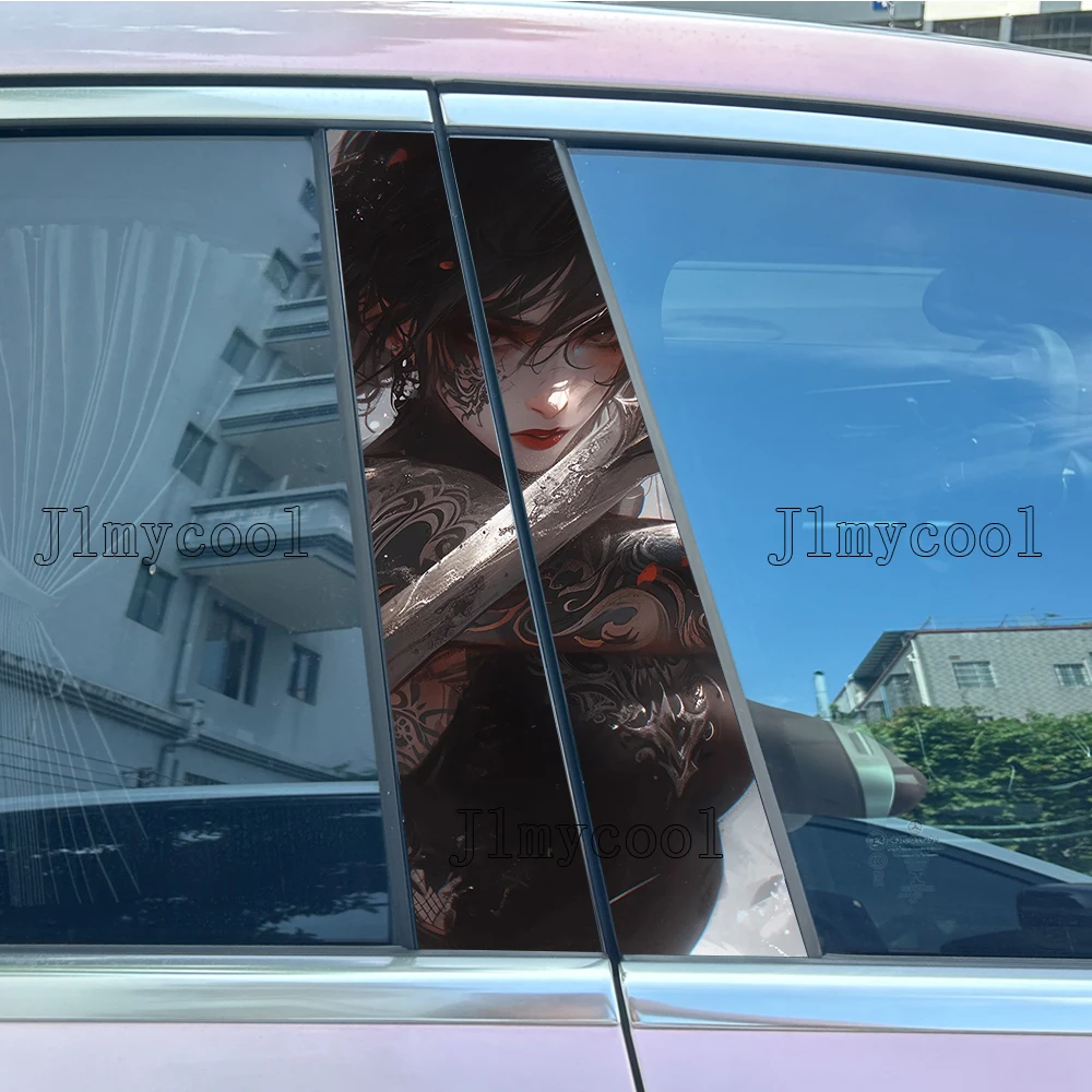 

2PCS Female Samurai Car Stickers Auto Tattoo B Pillar Waterproof Center Column Decor Cover Scratch DIY Car Doors Pillar Decals