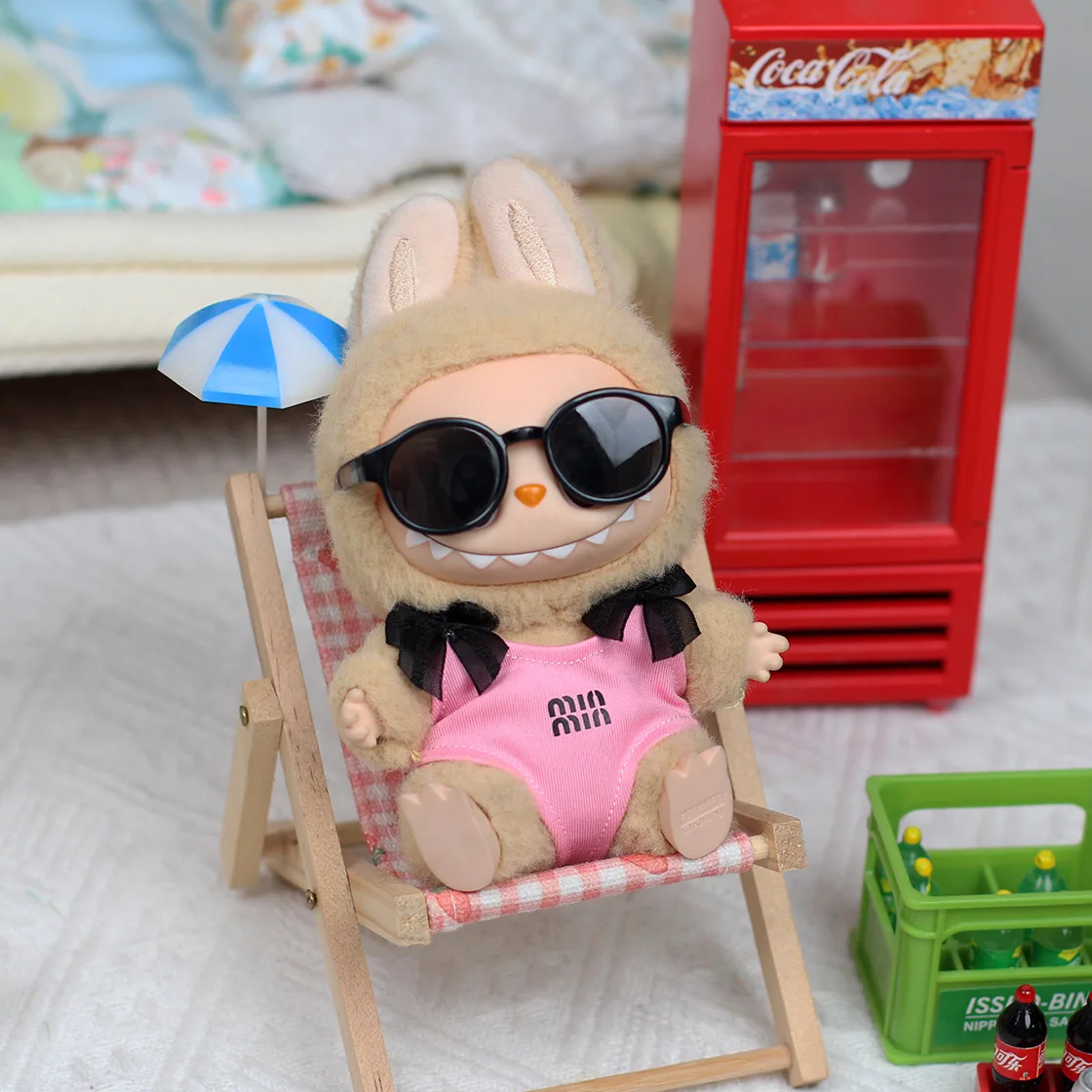 

Sweet Clothes For Labubu Summer Swim Outfits Fashion Glasses Cute Swimsuit Beach Vacation Style Mini Doll Clothes Accessories