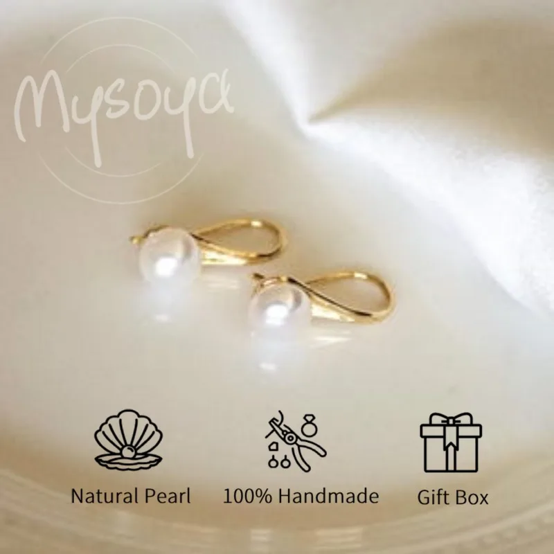 

MYSOYA White Pink Purple Freshwater Pearl Huggie Earrings Open Simple Earrings With Gift Box Perfect Birthday Wedding Jewelry