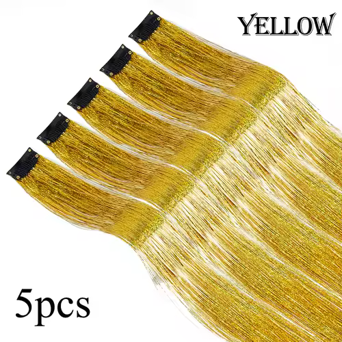 Shiny Sparkle Hair Extension Clip In Hair Tinsel Glitter Fairy Hair Tinsel Kit Heat Resistant 5Pcs Hair Streak Synthetic Hair - Image 18