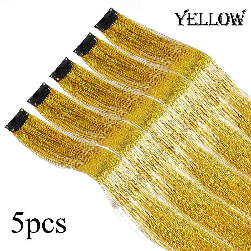 Shiny Sparkle Hair Extension Clip In Hair Tinsel Glitter Fairy Hair Tinsel Kit Heat Resistant 5Pcs Hair Streak Synthetic Hair - Image 18