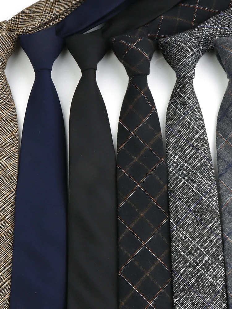 Classique hommes solide coton fait à la main 6 cm cravates rayé col étroit mince cravate noir rouge bleu formel affaires mariage cravate cadeau