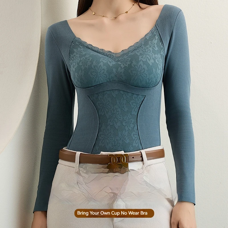 Autumn Winter New Women\'s Double sided Velvet Warm Underwear and Heaty Inner Layup Bottom Warmth Long Sleeves with No Trace