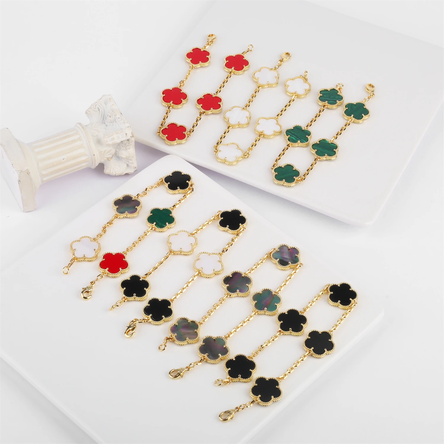 Hot Selling High Quality Fashion Brand Five Leaf Flower Clover Natural Mother of Pearl Bracelet Gold Silver Bracelet for Women