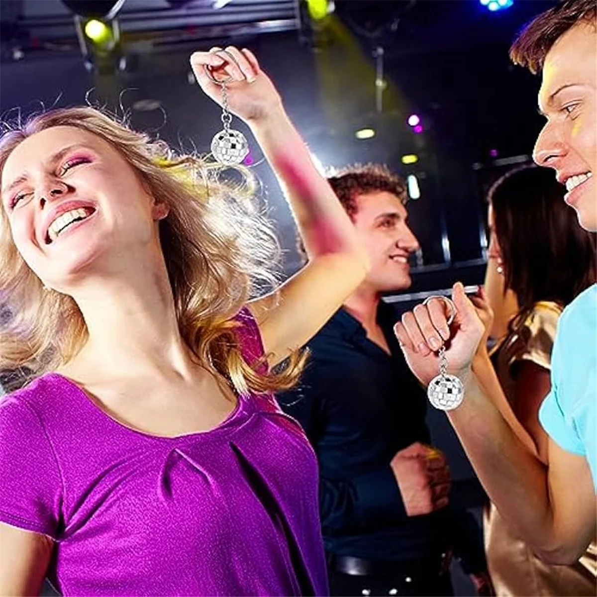 新しい60個ミニディスコボールキーホルダー、70年代ディスコパーティーの記念品、ミラーボールキーホルダーキーリングセット、ディスコテーマパーティーのデコレーション用