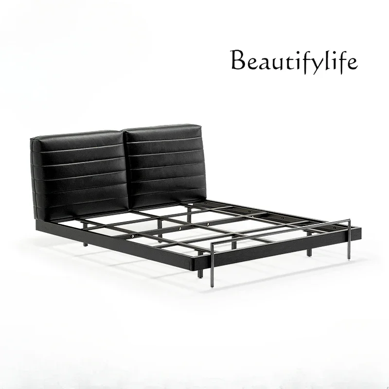 

Nordic simple medieval stainless steel suspended bedShu bedroom bed color double leather bed