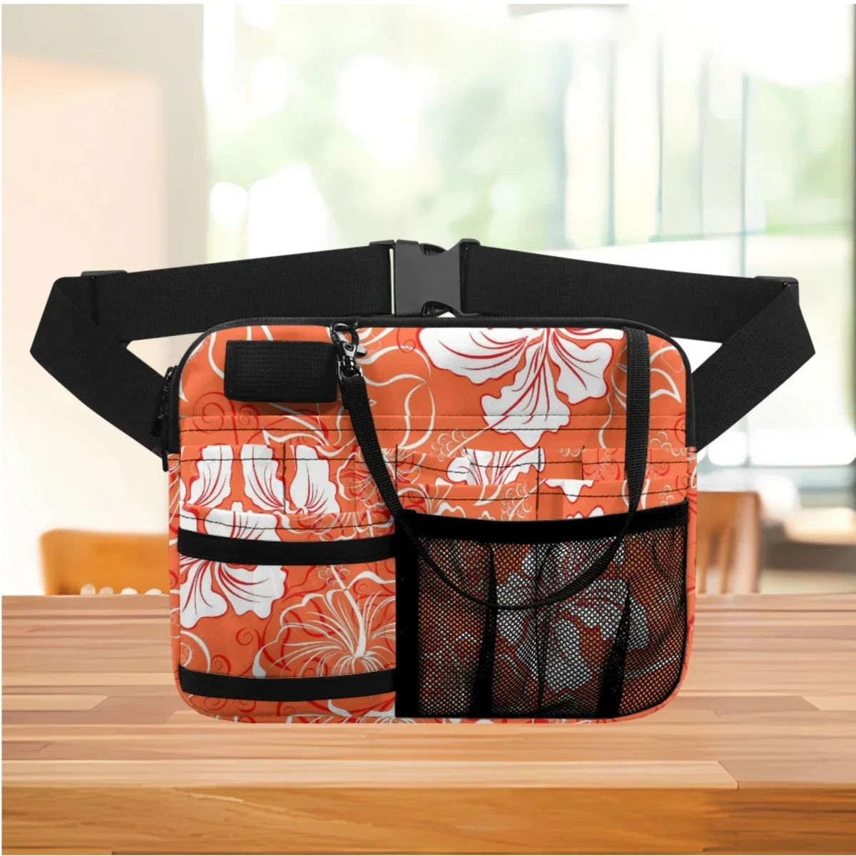 

Tropical Hibiscus Print Ladies Waist Bag Nurse Fanny Pack Portable Organizer Shoulder Pouch Care Tool Storage Bags Sac Femme