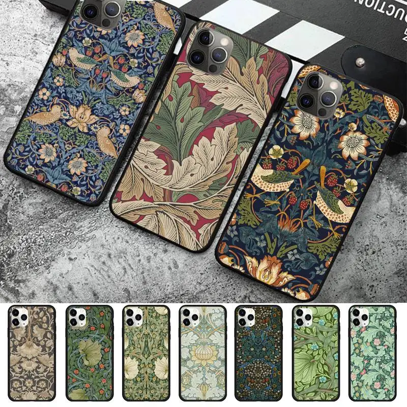 TOPLBPCS William Morris Strawberry Thief Phone Case for iPhone 11 12 13 Mini Pro Max 8 7 6 6S Plus X 5 SE 2020 XR XS Funda Case