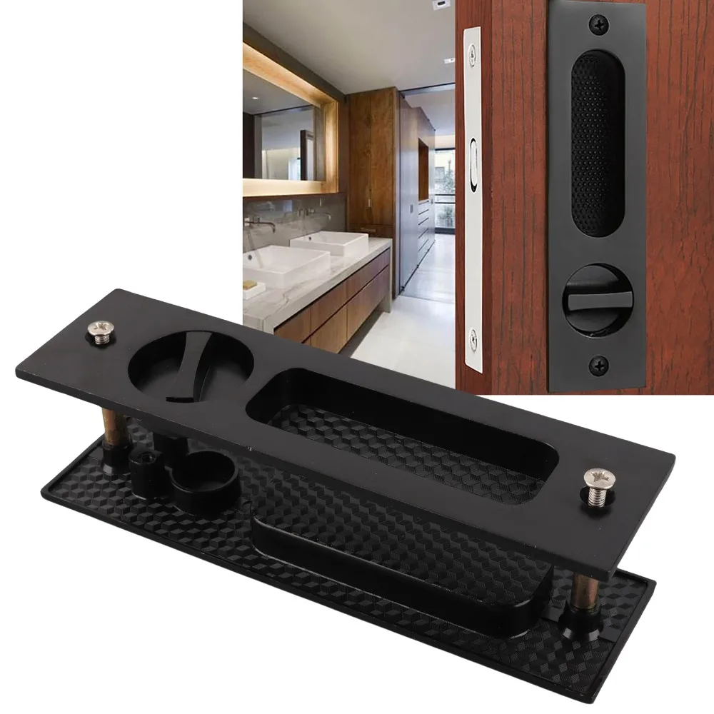 Recessed Design Sliding Door Lock Mortise Lock Key Operated Cabinet Door Pull Matte Black Privacy Function Invisible Door Handle