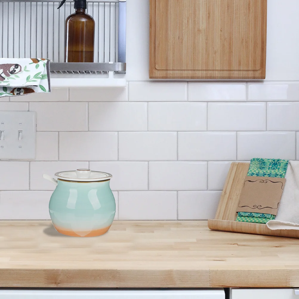 

Керамическая банка для хранения сахарных специй, держатель для приправ, контейнер для соли, крышка ложки, ретро кухонная канистра, керамическая банка, банки для приправ