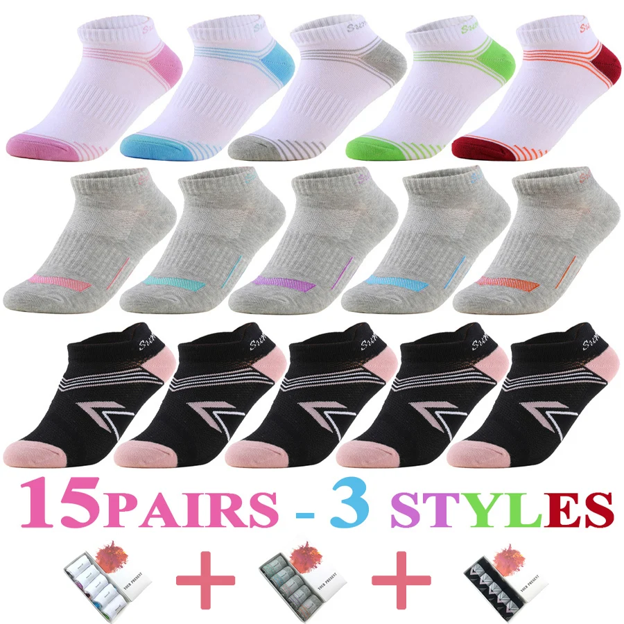 5 Pairs/Box Running Socks Women Casual Ankle Outdoor Cotton Colorful Stripes Breathable Grey White Short Sock Girl Gift Box Pack