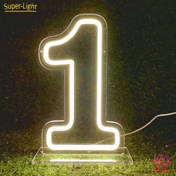 LED Neon Number 1 Sign Light For Baby First Birthday Party Decor Led Personalized Light Sign for Birthday Gifts 5V USB With Base