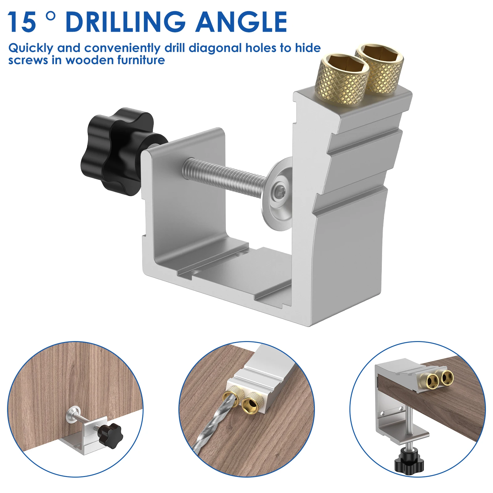 47Pcs Drill Hole Punch Locator Adjustable Pocket Hole Jig Kit 15 Degree Pocket Hole Guide Tool DIY Woodworking Carpentry Locator