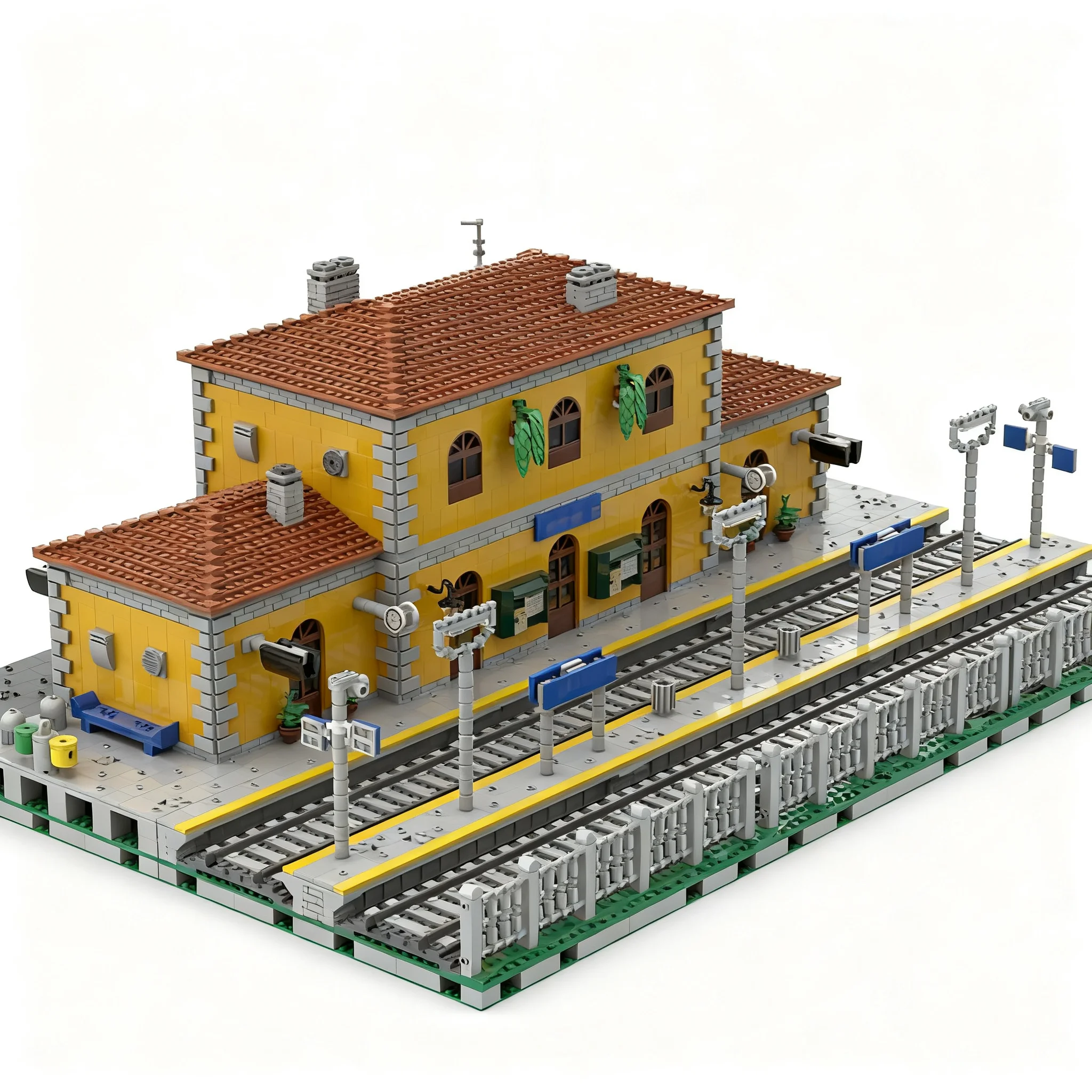 5323pcs MOC City Trains Italian FS Medium Size Station Model Building Blocks Architecture Creative Education Craft DIY Brick