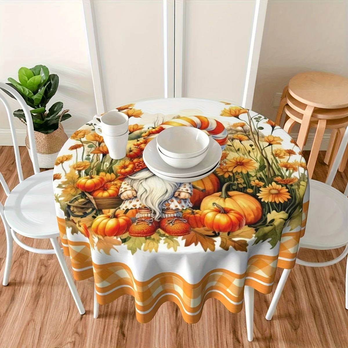 1 قطعة موسم حصاد الخريف قزم أصفر منقوشة اليقطين طباعة مفرش المائدة المستديرة مادة البوليستر مفرش المائدة ، قابل للغسل #2