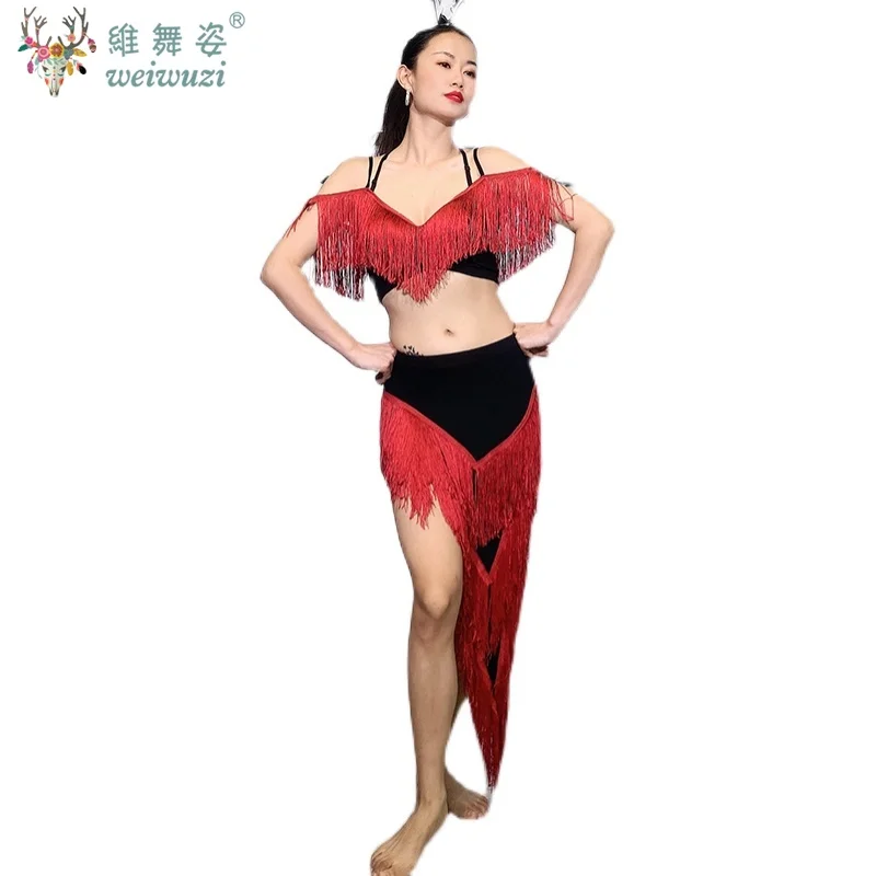 Buikdans Prestaties Kostuum Set voor Vrouwen Kind Kwastje Top + lange Fringe Rok 2 stks Buikdansen Slijtage Outfit voor meisje