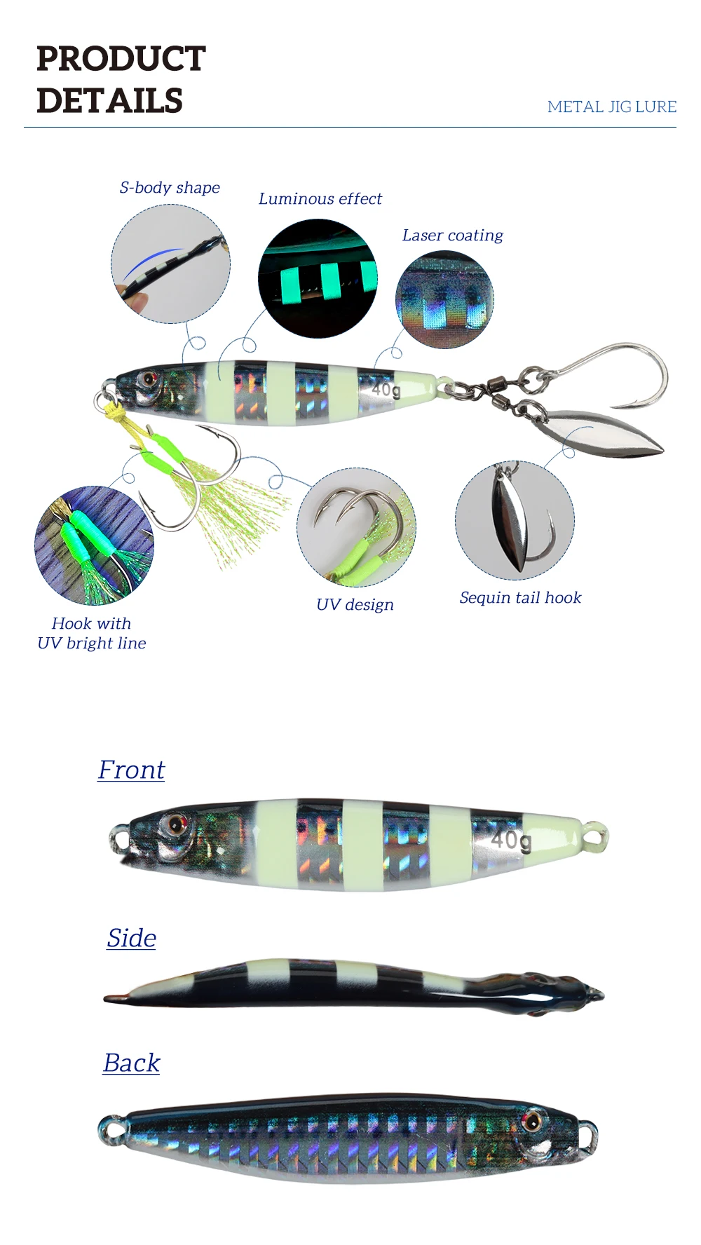 TOLU 2024 NEUER 3D-gedruckter S-förmiger, schnell sinkender Metall-Jig-Köder, 40 g, 60 g, 80 g, Salzwasser-Shore-Casting-Angelköder, vertikal – Detail 2