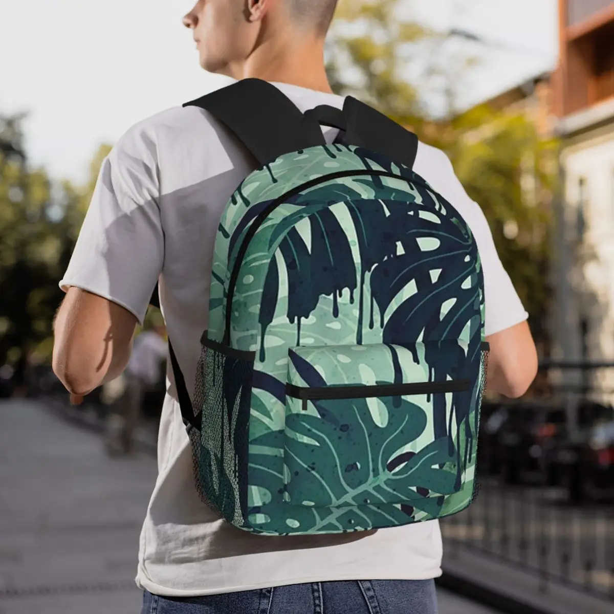 Tropical Plants Monstera Melt In Green Art Backpack Daypack Large Capacity Boys Girls BookBag School Bag Shoulder Bag for Unisex