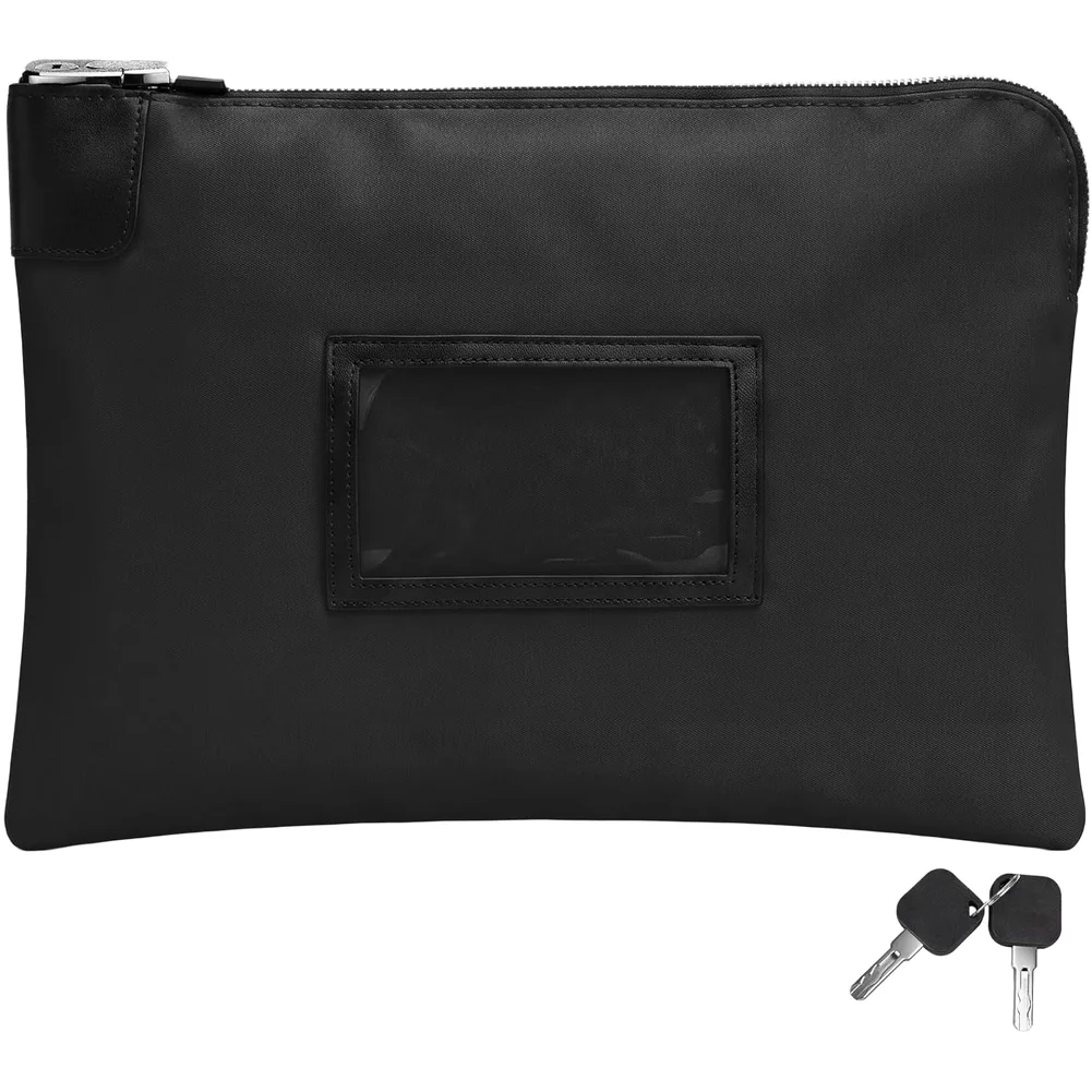 Lockable for Black Document Bag with Dual Key Security and Zipper Closure for business Files Cash Checks and Sensitive Papers