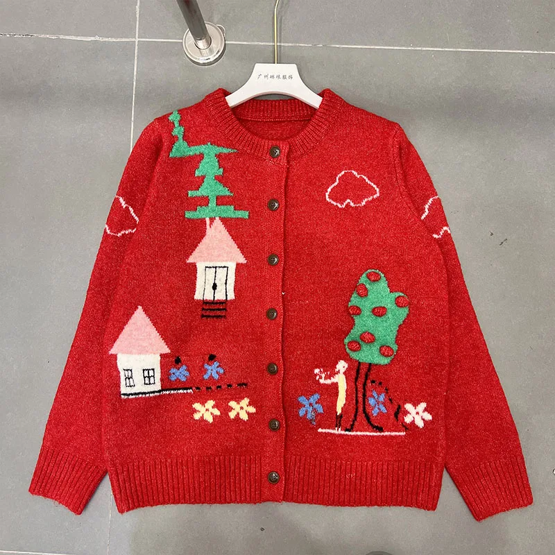 

Осенне-зимний модный элитный жаккардовый свободный мягкий вязаный кардиган, женская одежда, винтажные шикарные свитера Y2k для поездок на работу