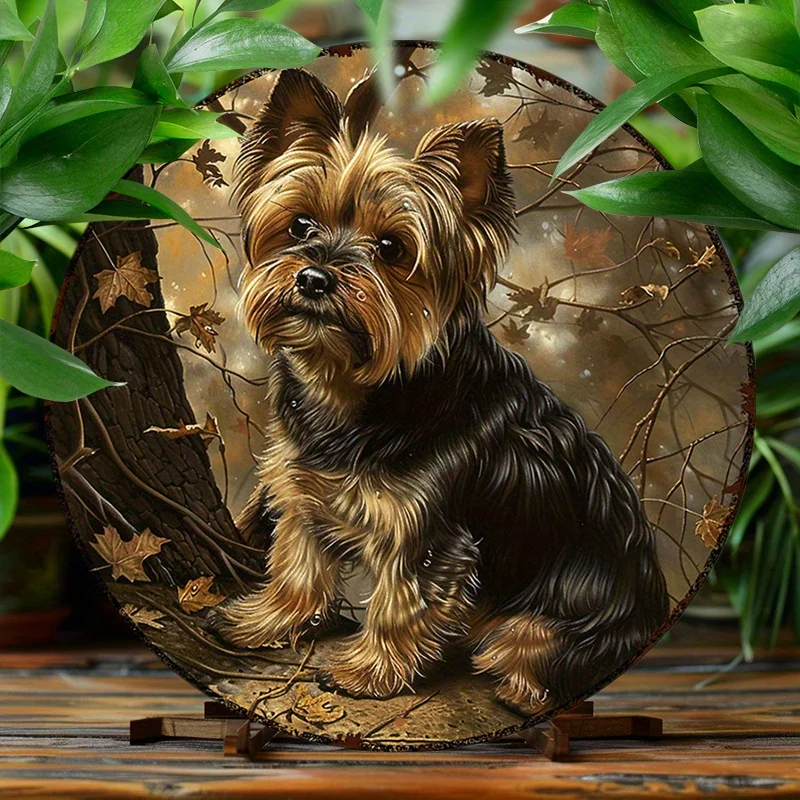 Charmantes, rundes Aluminiumschild mit Yorkshire-Terrier-Hund, 20,3 x 20,3 cm – Vintage-Wanddekoration aus Metall für Küche, Büro oder Café, Hundedekoration, pro