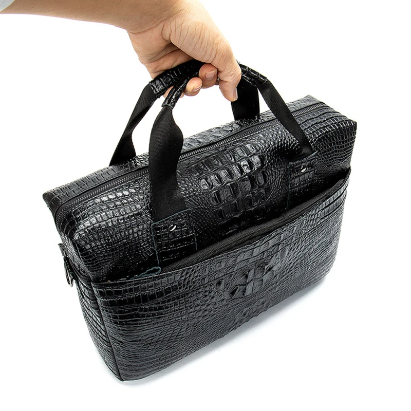 Genuine leather Men's Bag, Business Briefcase, Crocodile Patterned Computer Handbag, Fashionable Single Shoulder Crossbody Bag