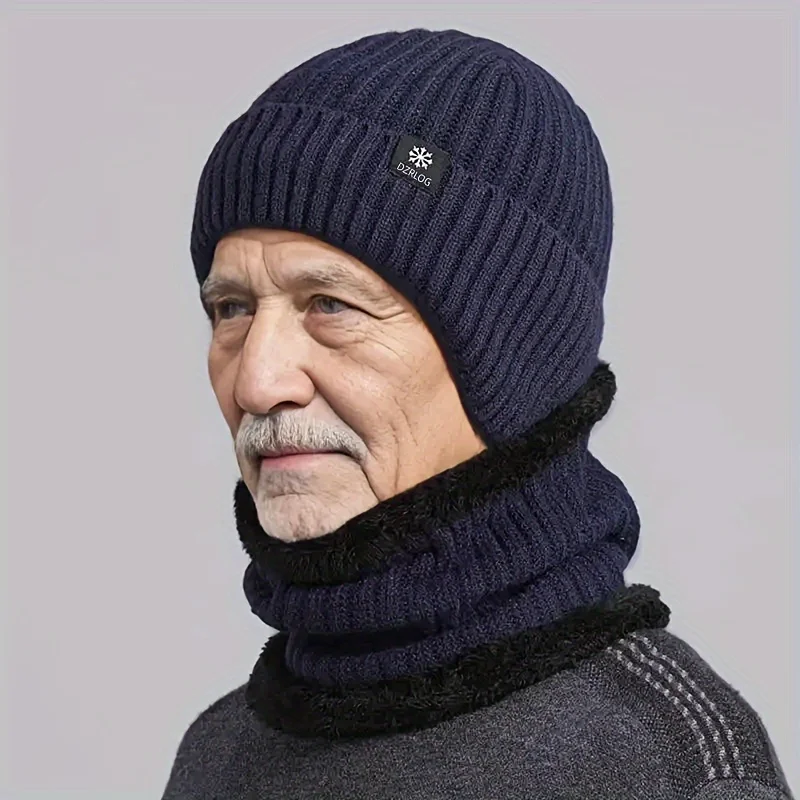 Men'S Winter Hat with Scarf Suit - Thickened Thermal Knit, Ear Protection, Suitable for Cold Weather