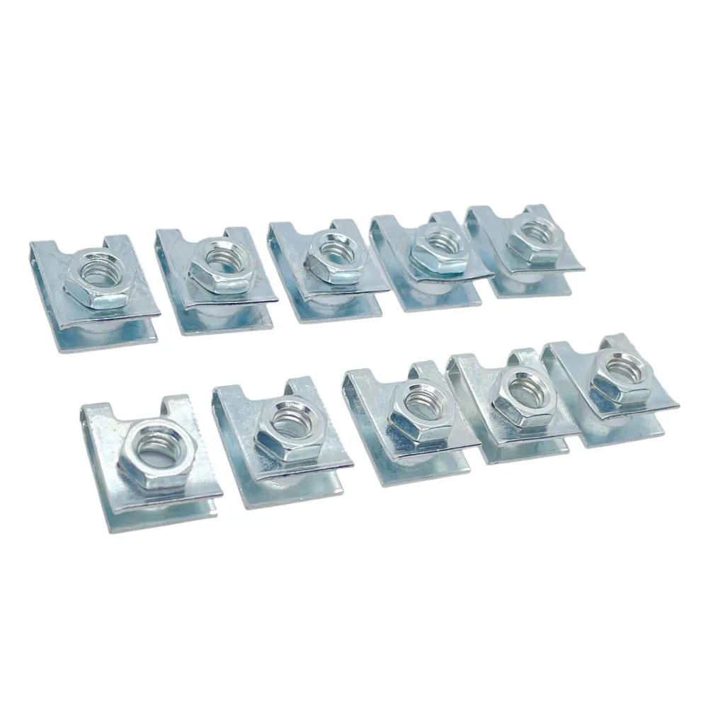 20pcs Car Metal Retainer 6mm U-Type Clips with Nut M6 License Plate Fixing Buckle Bolt Base Decorative Buckle