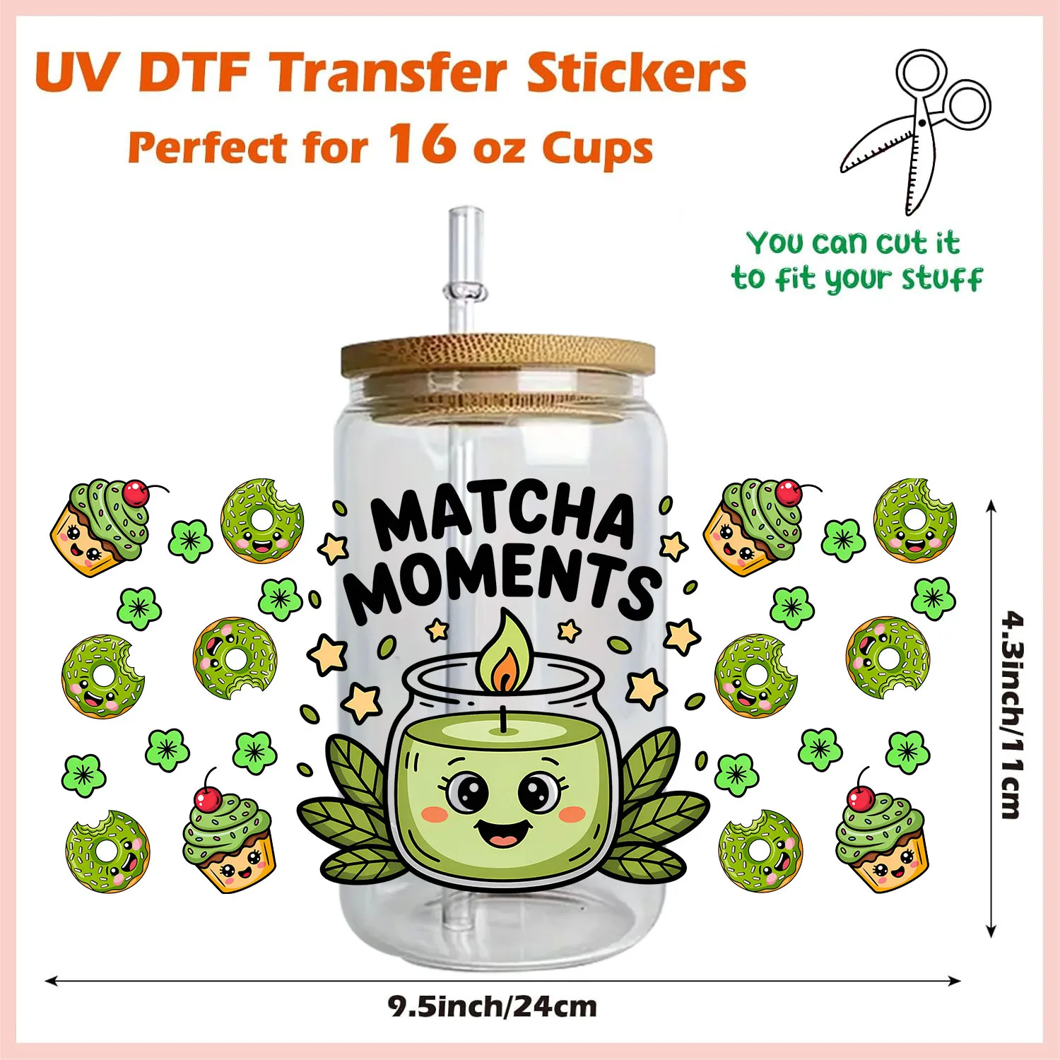 I love matcha series easy peel водонепроницаемые наклейки для вечеринок DIY 3D transfers uvdtf наклейки на тумблер 16 унций УФ dtf чашки обертывания