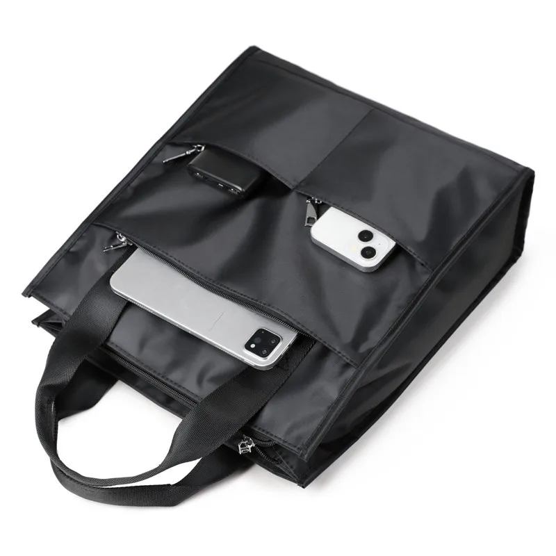 Men's Large Capacity Handbag Nylon Durable Business Lightweight Teacher Commuter Hand Bag Multi Layer Zipper Conference Tote Bag